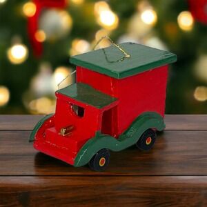 Vintage Wooden Truck Red and Green Christmas Ornament